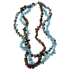 VTG Blue Turquoise Tiger Eye Layering Necklace 18" Bohemian Southwestern Boho